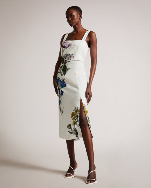 JASMMIE-Dresses-Let your wardrobe do the talking with JASMMIE. Delicately detailed with lace and embroidery, this botanical printed midi brings just the right amount of drama to your wardrobe. Complete the look with strappy heels and statement earrings for a gorgeous evening ensemble. Midi pencil dress Side split Botanical bouquet print Square neck Sleeveless Lace inserts Zip fastening Awuoi is 5'10.5" / 1.79m and wears White in a Ted size 1- Ted Baker Romania